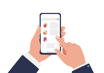 A person uses a smartphone to log food, showcasing a nutrition app interface. Hands hold the device, highlighting a modern, digital health approach. Clean, bright, and professional.