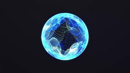 Abstract energy sphere spinning ball particles atom technology magical waves scientific concept background looped backdrop animation