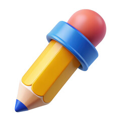 3d cartoon pencil with eraser isolated on transparent background