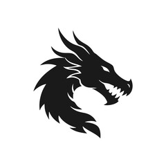 Fierce Dragon Head Silhouette. This captivating mythical beast outline on a dark backdrop symbolizes power, strength, and ancient wisdom. Ideal for bold designs.