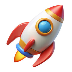 3d cartoon rocket ship launching isolated on transparent background