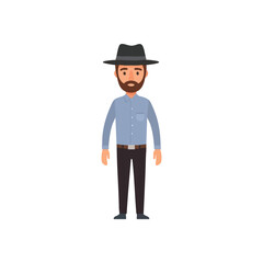 Bearded Man Character Design. A modern graphic portrayal of a male figure donning a stylish hat and facial hair. Embodies a casual, approachable demeanor for various digital needs.