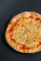 Fresh Homemade Italian Pizza with mozzarella, tomato, ham, mushrooms, peperoni, basil