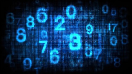 Glowing Blue Numbers Displayed on Digital Grid image
