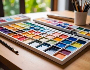 Beautiful palette of colors with a brush for creating art and painting