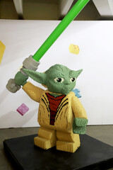 Fototapeta premium Statue created with Lego blocks of the character Yoda from the movie Star Wars 