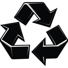 Recycle symbol with green arrows on a black background, an environmental concept icon