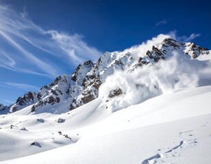 Snowy mountain range with avalanche