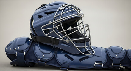 Dark Blue Catcher's Gear Set With Face Mask Shoulder Pads And Shin Guards For Baseball Or Softball