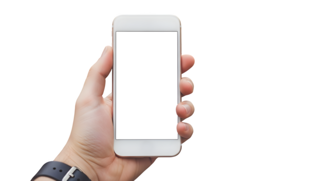 Hand Holding a Modern Smartphone with Blank Screen, for App or Website Design on transparent background