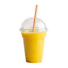 Refreshing Image of a Delicious Yellow Smoothie in a Plastic Cup with a Straw on transparent background