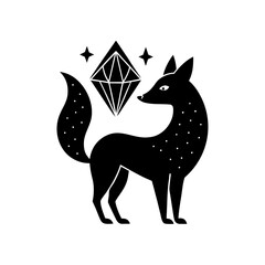 Playful black-and-white vector illustration of a whimsical horse with dots, surrounded by stars, a bird, a globe, and travel icons in a surreal, minimalist style