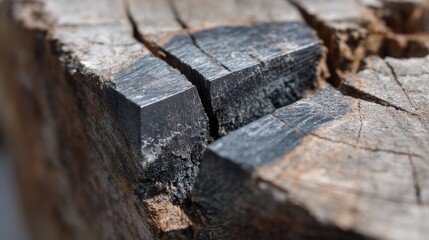 Fototapeta premium Steel wedge splitting hardwood log with dramatic crack