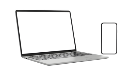 3D Render of a Modern Laptop and Smartphone with Blank Screens on transparent background