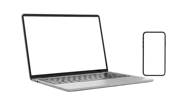 3D Render of a Modern Laptop and Smartphone with Blank Screens on transparent background - Powered by Adobe