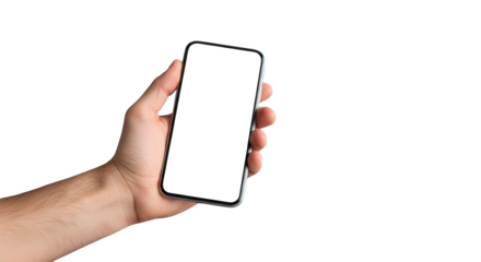 Modern Smartphone in Hand Featuring Blank Screen for App Promotion, Mockup on transparent background