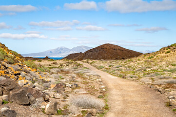 Hiking trail around Island Isla de Lobos, Canary Islands, Spain, Europe.
