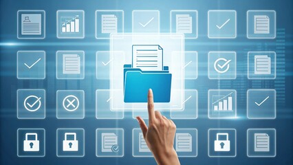 Digital interface with file folder and finger icons