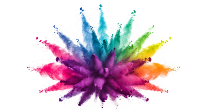 Vibrant Explosion of Powder Paint, Bursting with Colorful Energy and Motion on transparent background - Powered by Adobe
