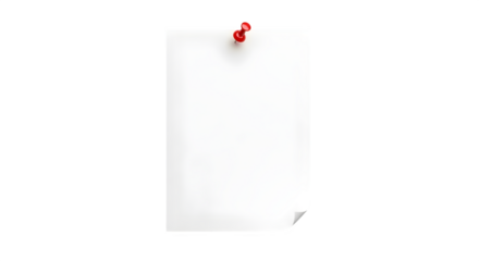 Minimalist Shot of a Plain Sheet of Paper with a Red Push Pin on transparent background