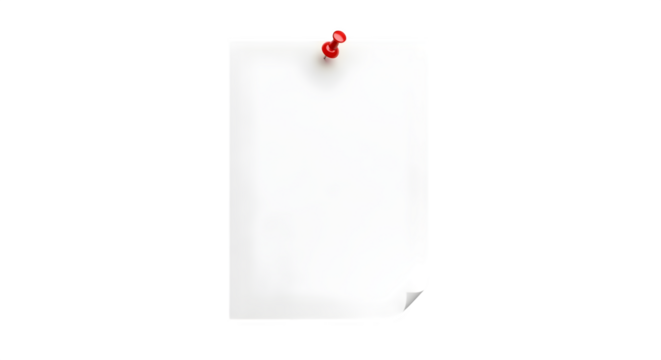 Minimalist Shot of a Plain Sheet of Paper with a Red Push Pin on transparent background