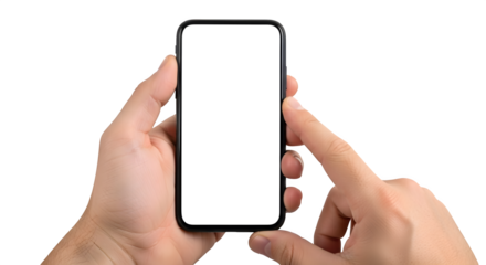 Shot of a Modern Mobile Phone Held by Two Hands, Ready for Your Content on transparent background
