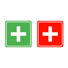 Obraz premium Green and Red First Aid Cross Symbol Icons