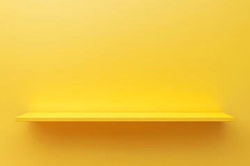 A yellow shelf mounted on a yellow wall creating a minimalist and monochromatic composition with copy space