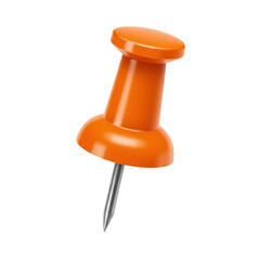Bright orange push pin with sharp metal point isolated on transparent background