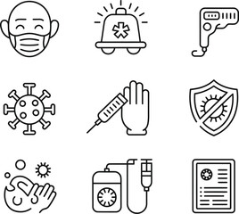 Collection of medical icons related to health and safety measures