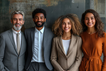 Portrait of a successful and friendly team of professionals against the backdrop of a modern office interior.  