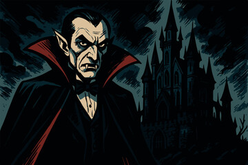 Comic-style Halloween scenes with bold lines and solid colors