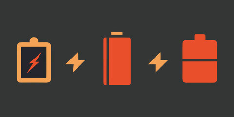 Fototapeta premium Vector art of icons representing battery power levels and energy transfer between electronic devices.