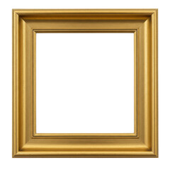 Ornate golden square picture frame with detailed carvings isolated on transparent background