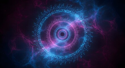 Fototapeta premium Cosmic flow of binary particles and glowing points in circular spiral