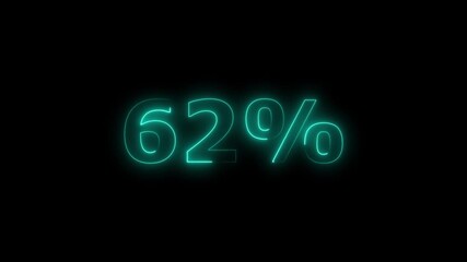 Glowing Cyan Neon 62 Percent Symbol on Black Background Digital Animation - Powered by Adobe