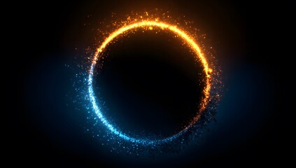 Glowing Neon Ring with Blue and Orange Light – Futuristic Dual-Color Circle on Black Background