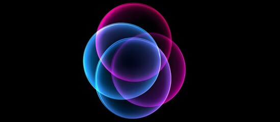 Glowing Overlapping Neon Spheres on Black Background – Futuristic Abstract Orb Design