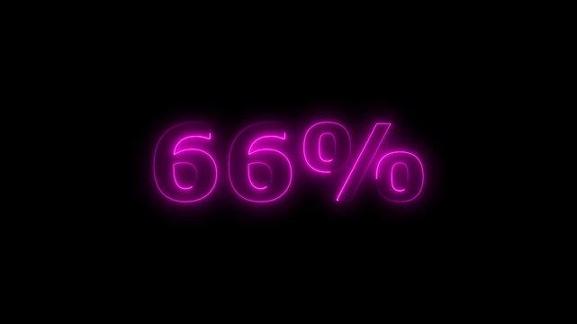 Glowing Neon Pink 66 Percent Symbol Animated on Black Background for Sales Discounts and Promotions