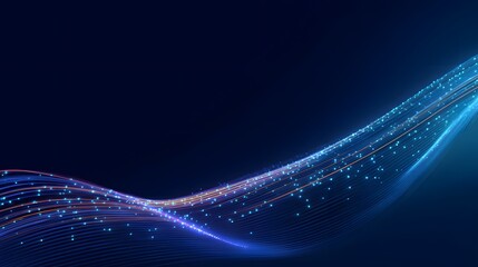 Glowing Fiber Optic Wave on Dark Blue Background – Futuristic Technology Concept