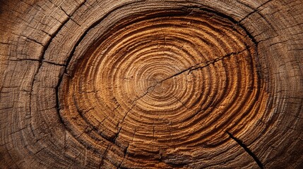 Fototapeta premium Tree rings in cross-section of freshly cut oak log. Natural wood grain patterns