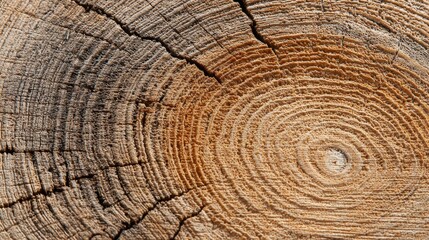 Naklejka premium Tree rings in cross-section of freshly cut oak log. Natural wood grain patterns