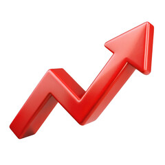 3d red upward trend arrow isolated on transparent background