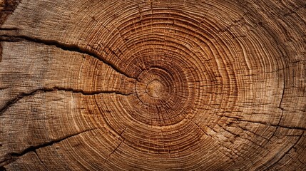 Fototapeta premium Tree rings in cross-section of freshly cut oak log. Natural wood grain patterns