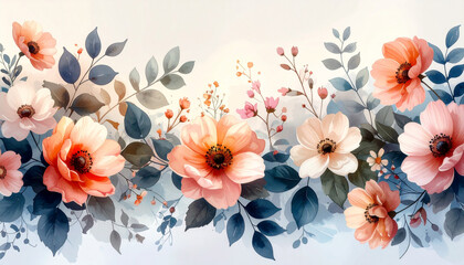 やわらかな光に包まれた抽象的な花模様が、家族の温もりや新しい一日の始まりを表現したような水彩画風のデジタルアート