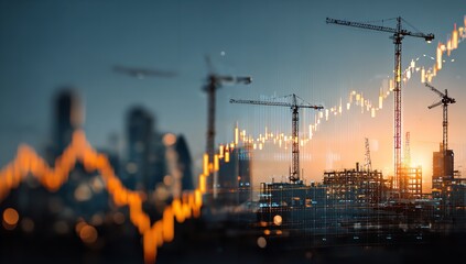 Upward Business Graph with Construction Background – Visual Metaphor for Financial Growth and Entrepreneurial Success