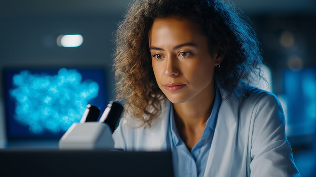 Focused researcher analyzing molecular structures in modern lab - Powered by Adobe