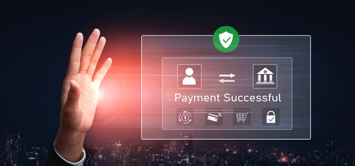 Successful transaction message showing secure payment. Payment confirmed, secured, payment processed, and payment completed with trust and transaction integrity. Vouch