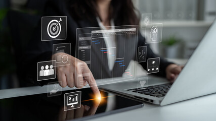 Project management dashboard showing timeline, tasks, milestones, and workflows for planning,...