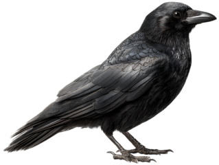 A black crow, full-body portrait, isolated on white background